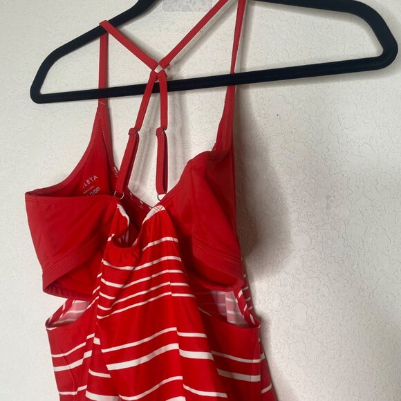 Athleta Tankini Swim Top 30D/DD Red striped Built-In Wire Bra & Adjustable Strap - Picture 10 of 14